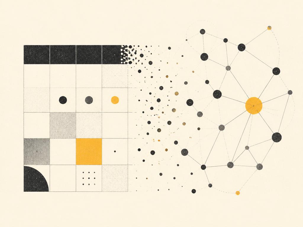 Abstract calendar grid dissolving into connected nodes